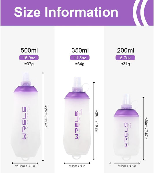 200ml/350ml/500ml Collapsible Soft Flask,BPA Free Folding Soft Water Bottle with Hanging Ring,Lightweight TPU Hydration Flask for Running Marathon Cycling Hiking(500ml-2 Packs)