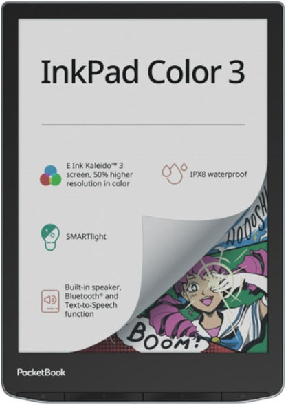 PocketBook InkPad Color 3 E-Book Reader - Enhanced 7.8'' Color E-Paper E-Ink Screen - Eye-Friendly E-Reader for Comics - SMARTlight - Audiobooks & Text-to-Speech - Bluetooth® & Built-in Speaker