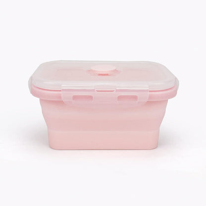 CCyanzi 3piece Collapsible Food Storage Containers with Lids, Silicone Lunch Container, Microwave & Freezer Safe, Space Saving for Kitchen Cabinet and Camping Backpack,(pink)