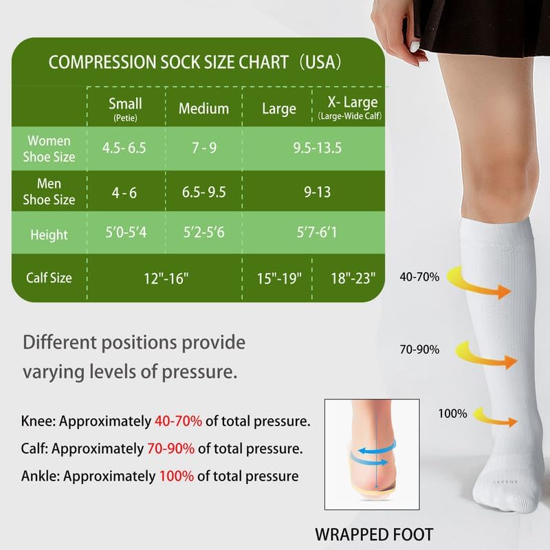 LEVSOX Viscose Made from Bamboo Compression Socks for Pregnant Women 20-30 mmHg Knee High Cute Mens Supports Socks for Travel