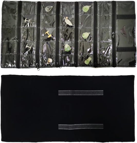 Travel Jewelry Roll Bag Portable Organizer Pouch With Grids&PVC Cover Storage Bags for Necklace, Bracelet, Bracelet,Ring, Badge, Pendant