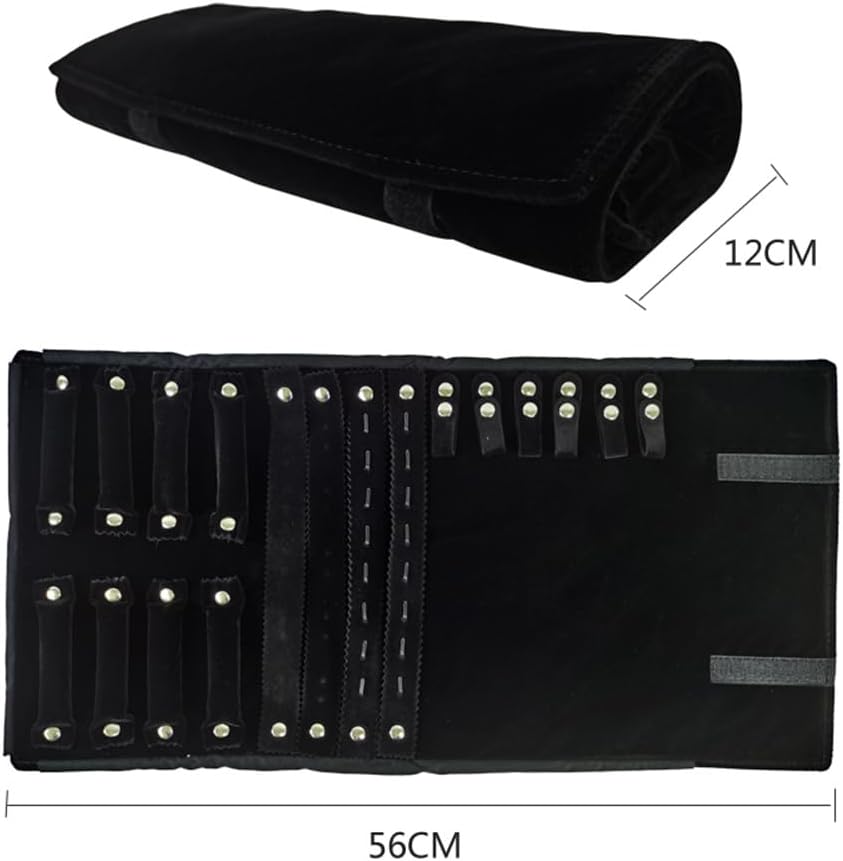 Velvet Travel Jewelry Case Roll Bag Organizer for Necklace Bracelet Earrings Ring (Black) (Black(4+2+2+6))