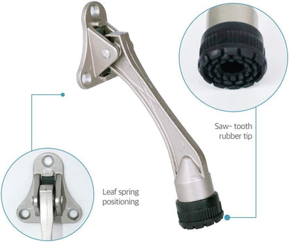 Door Stopper, Kick Down Door Stops for Heavy Doors, with Rubber Tip and Spring Lever, Adjustable, Easy to Set Down and Release, 4-Inch, for Wide Doors (4inch x 2pack, Satin Nickel)