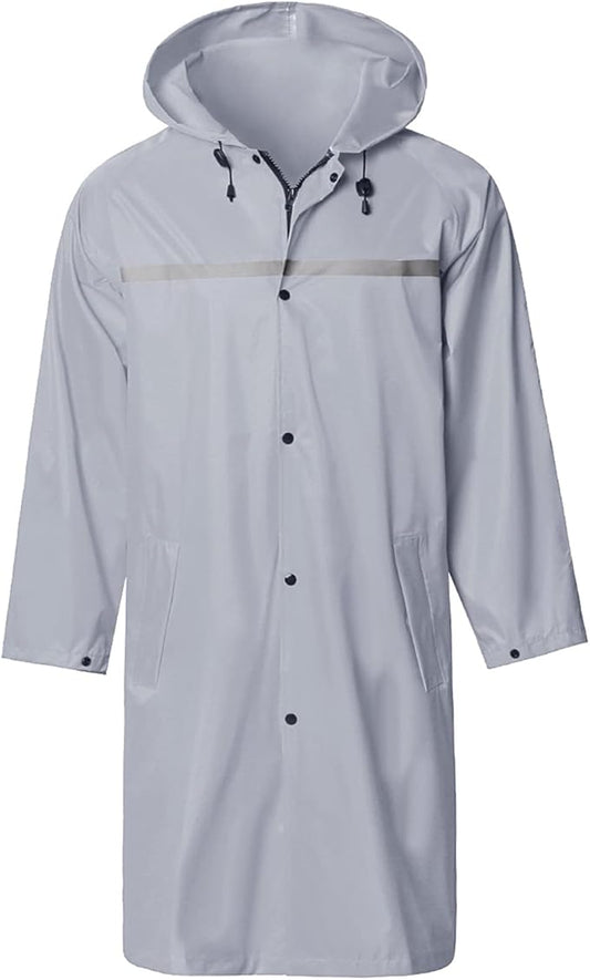 Mens Long Hooded Safety Rain Jacket Waterproof Emergency Raincoat Poncho