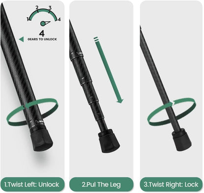 Fotopro Carbon Fiber Tripod 60 Inch 360 Degree Ball Head Quick Release Plate Lightweight Camera Tripod for Travel Tripod Folded Height Only 14.2",Max Loads up to 22lbs,Green