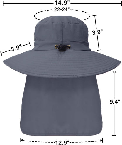 Outdoor Sun Hats with Stowable Neck Flap for Men Women UPF 50+ Mesh Summer Bucket Hat Wide Brim for Fishing Safari Hiking