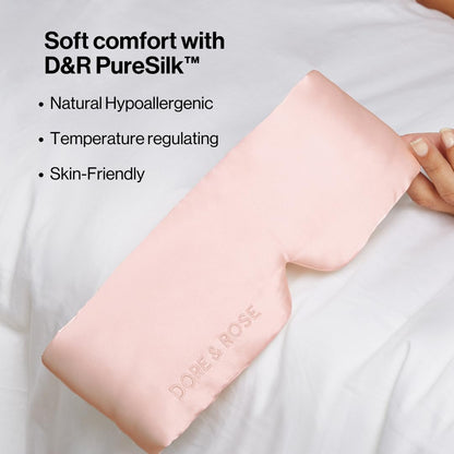 Dore & Rose Deep Sleep Mask Light Blocking, 23 Momme Mulberry Silk Eye Mask, Ultra Soft, Adjustable - Travel Sleeping Mask for Men & Women - Pink