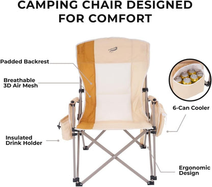 Heavy Duty Portable Folding Camping Chair for Adults with Padded | for Outdoor & Sports, Backpacking, Beach, Lawn, Hunting, Tailgating, Fishing | Supports 400 Lbs (Single, Beige)