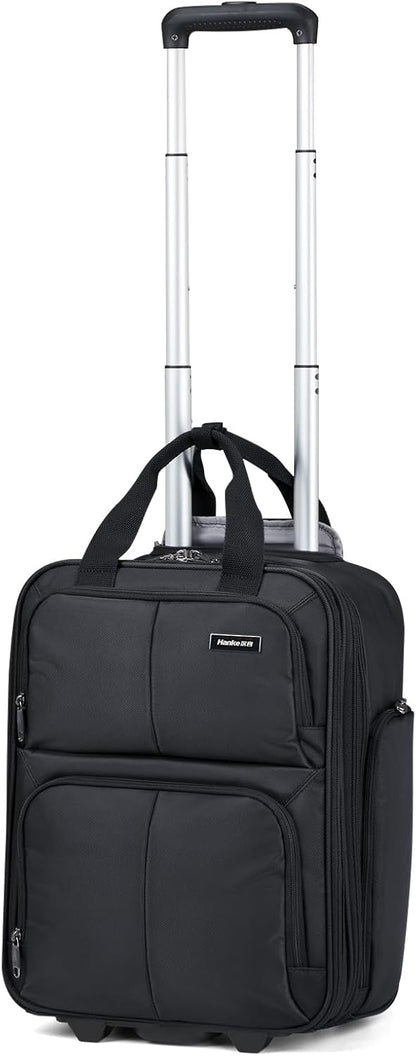 Hanke Softside Expandable Underseat Carry On Luggage for Airplanes,Travel Luggage Rolling Bag Personal Item Bag Small Suitcase,Black,16-Inch