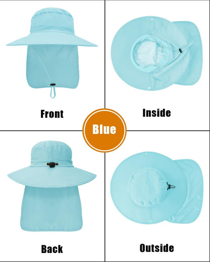 Outdoor Sun Hats with Stowable Neck Flap for Men Women UPF 50+ Mesh Summer Bucket Hat Wide Brim for Fishing Safari Hiking