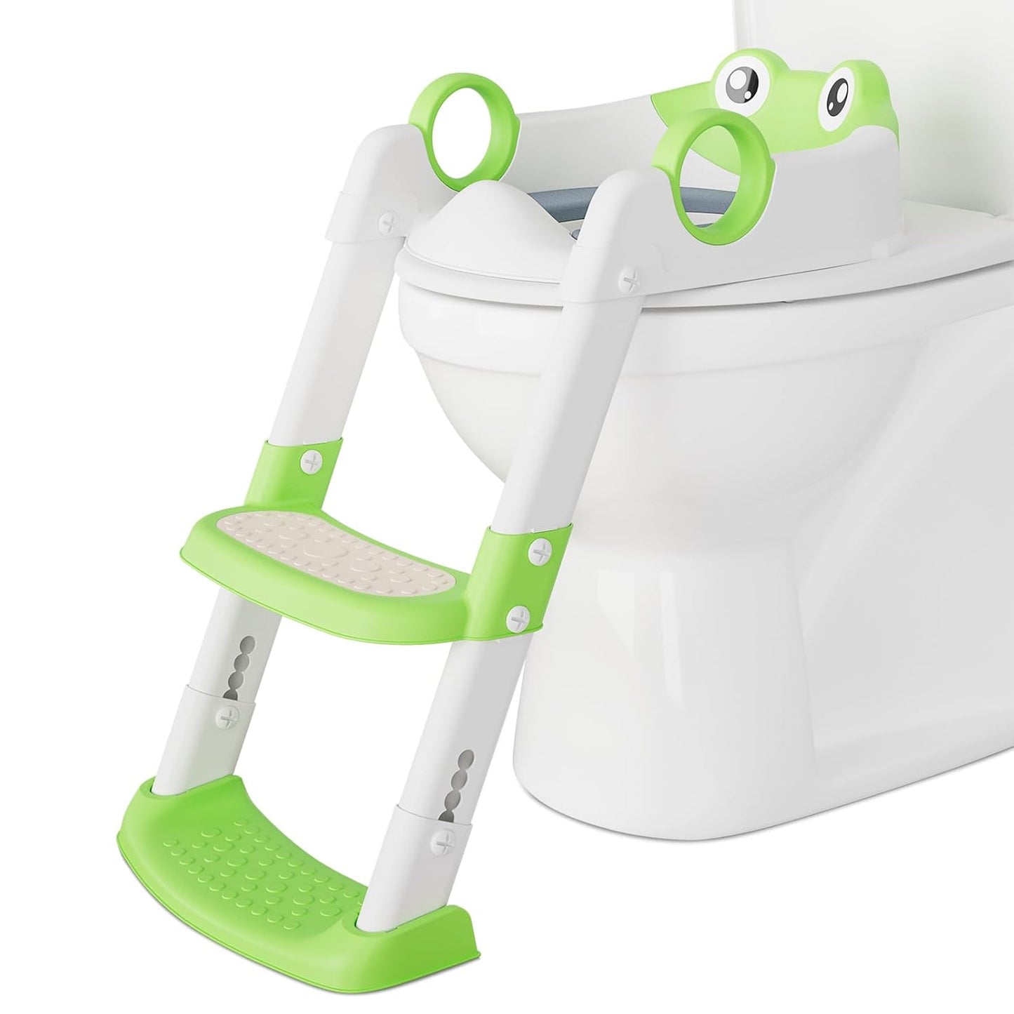 Toddler Toilet Training Seat with Ladder – Soft PU Cushion, Non-Slip Steps & Handles, Adjustable Height Potty Training Seat for Boys & Girls, Fits Standard Toilets, Easy to Assemble