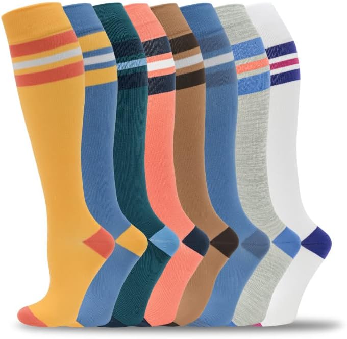 fenglaoda 8 Pairs Compression Socks for Men & Women 20-30 mmHg Knee High Nurse Pregnant Running Medical and Travel Athletic