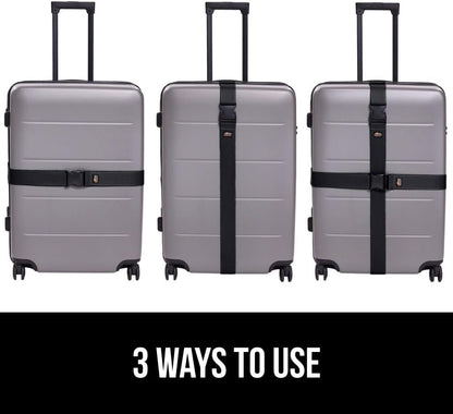 GORILLA GRIP Heavy Duty 4 Pack Adjustable Luggage Straps for Suitcases, Easy to Identify Travel Belt Connector Holds Suitcase Together, Extends Life of Bag, Strap Connects Two Bags, Accessories, Black