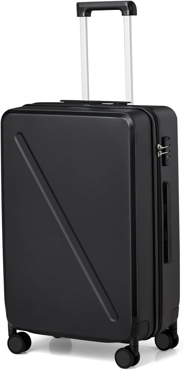 MILADA Checked Luggage 24 Inch Luggage With Spinner Wheels, Travel Luggage Medium Suitcase, Hard Case Luggage Checked Bag TSA Approved For Business And Travel, Black