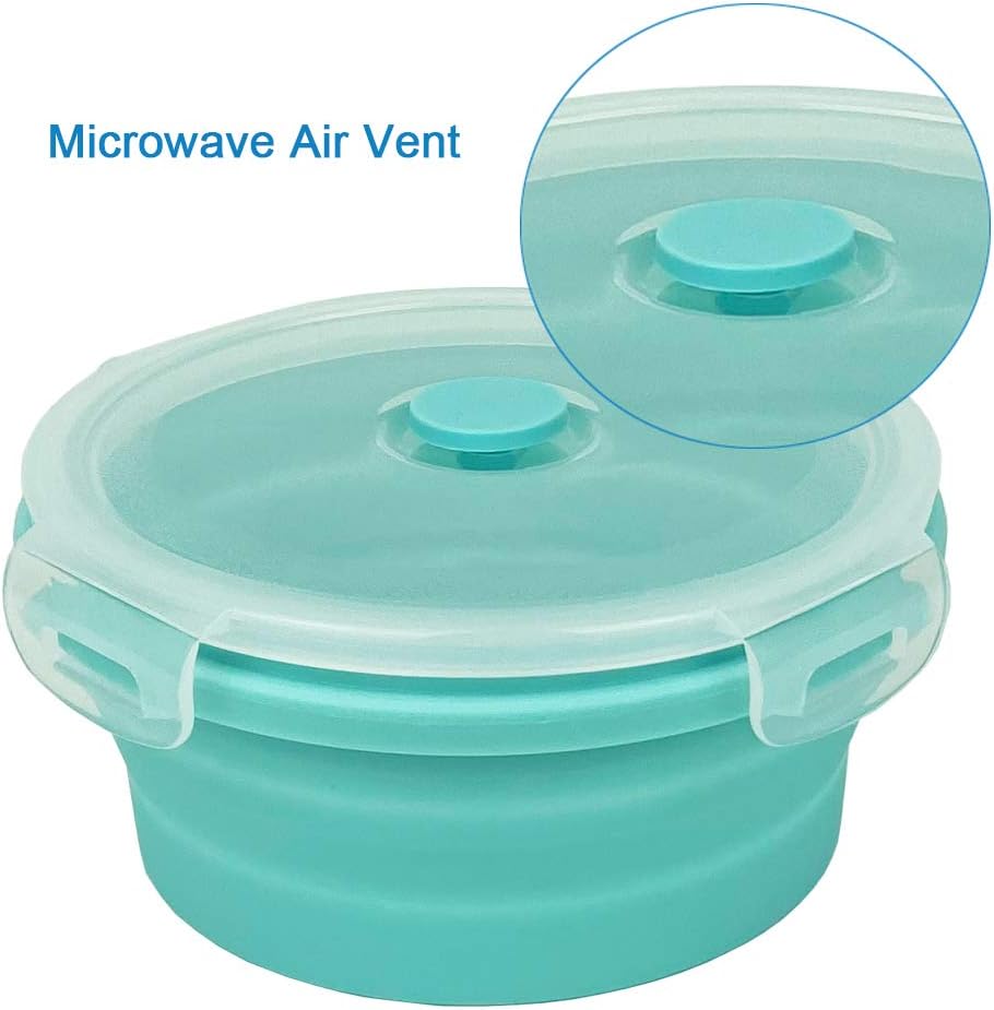 Collapsible Bowl Silicone Collapsible Container Food Storage Containers Collapsible Camping Bowl for Travel Camping Hiking with Airtight Plastic Lids and 2Pack Silicone Dish Sponges- Blue, 1200ml