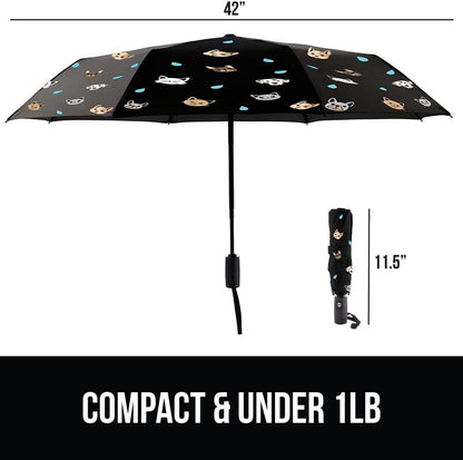 GORILLA GRIP Strong Stick Umbrella for Rain, Compact Travel One-Click Automatic Open Close, Lightweight, Portable, US Designed Reinforced Fiberglass Ribs, Wind Resistant, Easy Collapse, Cats Dogs