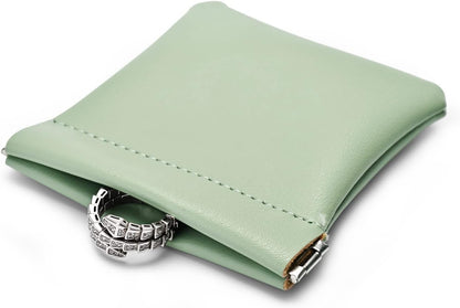 PU Leather Jewelry Travel Bag Leather Jewelry Pouch Christmas,Wedding Party Favor Gift Bag (S, Green)
