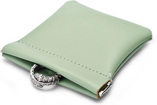 PU Leather Jewelry Travel Bag Leather Jewelry Pouch Christmas,Wedding Party Favor Gift Bag (S, Green)