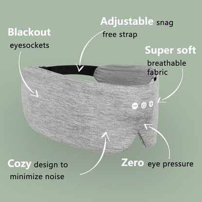 ALASKA BEAR Sleep Headphone Mask Bluetooth 5.2 HD Stereo Noise Reduction 3D Eye Mask for Sleeping Eye Contour Built-in Mask w/Thin Speakers Wireless Audio Sports Headgear(Gray)