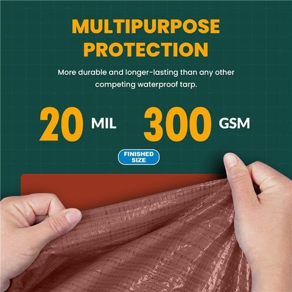 Large Waterproof Tarp - Heavy Duty 20 Mil Thick Poly Tarpaulin Ideal for Canopy Tents, Boats, RV or Pool Covers - Multipurpose Protective Tarps with Grommets for Indoor and Outdoor Use | 16' x 20'