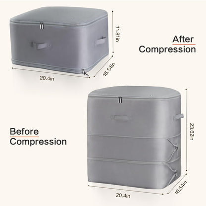 Ultra Space Saving Self Compression Storage Bags with Zipper, （Grey) -Compression Organize for Bedding, Comforter Storage Bag for Blankets Duvet Quilts Pillows