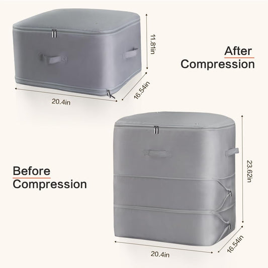 Ultra Space Saving Self Compression Storage Bags with Zipper, （Grey) -Compression Organize for Bedding, Comforter Storage Bag for Blankets Duvet Quilts Pillows