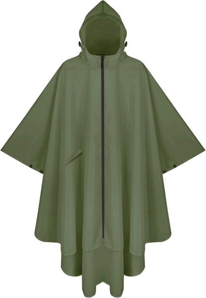 PTEROMY Hooded Rain Poncho for Adult with Pocket and Zipper, Waterproof Lightweight Raincoat for Men and Women