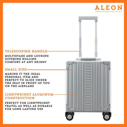Aleon 16” Aluminum Vertical Underseat Carry-On Luggage - Luxury Business Briefcase with Wheels - Hardshell Suitcase for Airplane Travel (Platinum)