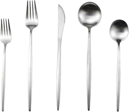 Gugrida 20-Piece 18/10 Stainless Steel Flatware Silverware, Luxury Dinnerware Set Travel Cutlery Tableware Include Knife Fork Spoon Service for 4,Healthy & Eco-Friendly Dishwasher Safe (Silver Matte)