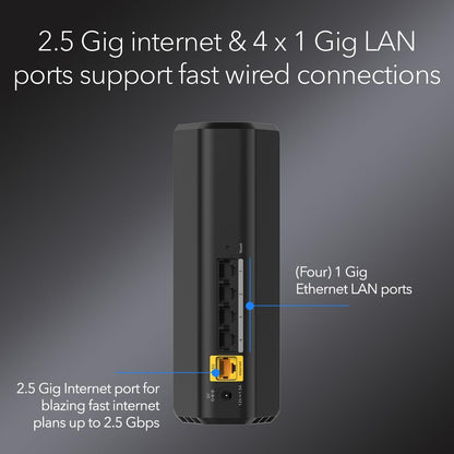 NETGEAR Nighthawk Dual-Band WiFi 7 Router (RS90) – Security Features, BE3600 Wireless Speed (up to 3.6 Gbps) - Covers up to 2,000 sq. ft., 50 Devices – 2.5 Gig Internet Port - Free Expert Help