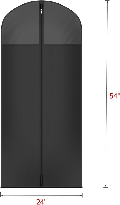 Univivi Long Garment Bags for Hanging Clothes, 54" Dress Bags for Gowns Long for Closet Storage with Large Visible Window for Long Suits, Coats, Dresses, 6 Pack, Black