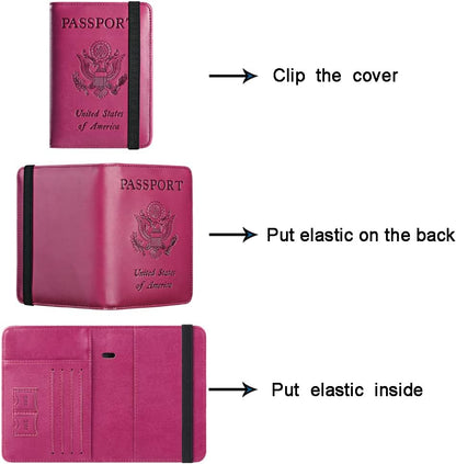 Passport Holder Cover Wallet Travel Essentials RFID Blocking Leather Card Case International Must Haves Travel Accessories for Women Men(113#Purple)