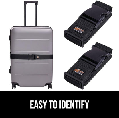 GORILLA GRIP Heavy Duty 4 Pack Adjustable Luggage Straps for Suitcases, Easy to Identify Travel Belt Connector Holds Suitcase Together, Extends Life of Bag, Strap Connects Two Bags, Accessories, Black