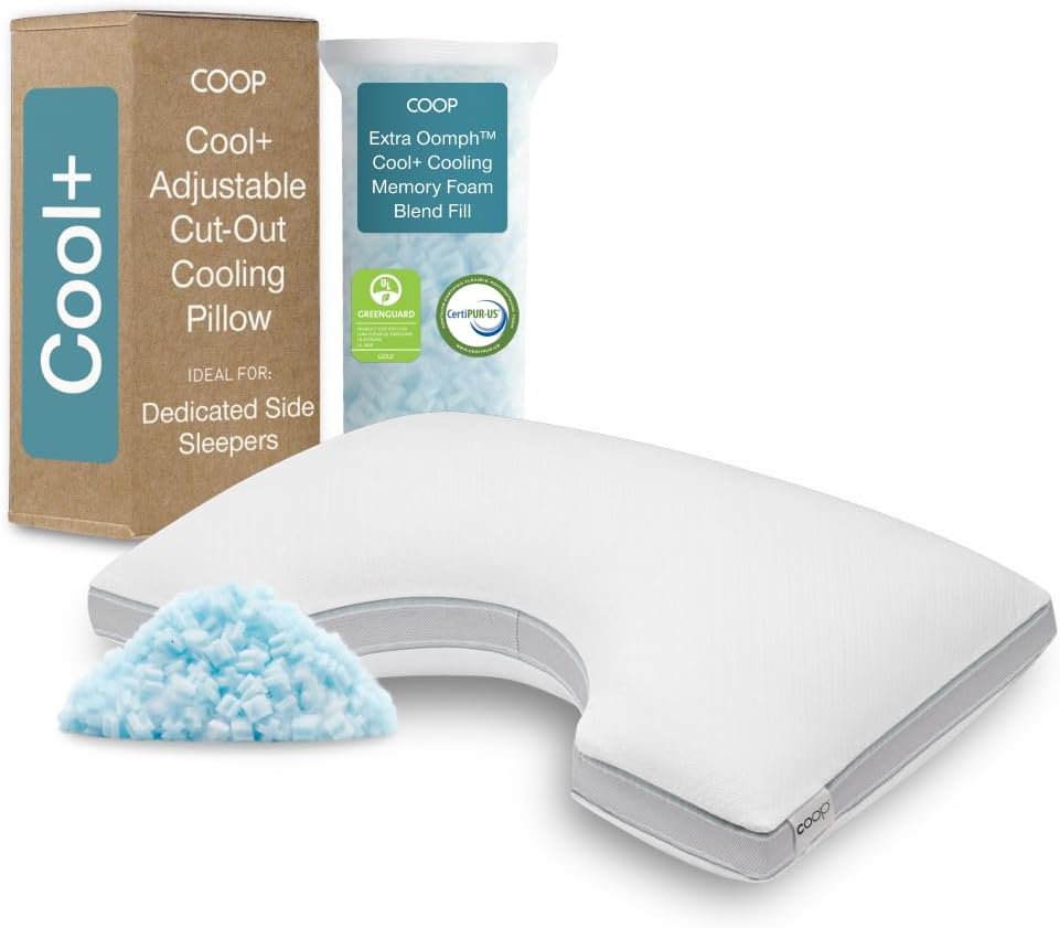 Coop Home Goods Cool+ Cut-Out Adjustable Pillow King with Cooling Gel & Shoulder Cut-Out for Head Support, Side Sleeper Pillow, Neck Support for Sleeping, CertiPUR-US/GREENGUARD Gold
