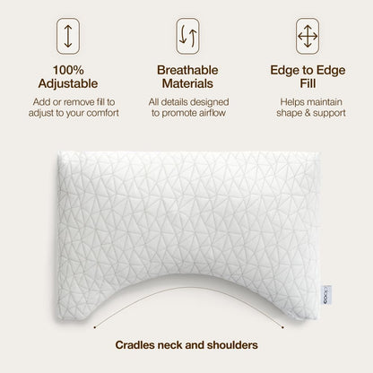 Coop Home Goods Original Crescent Adjustable Pillow, Queen Bed Pillows for Shoulder, Neck & Head Support, Crescent Foam Pillows - Medium Firm for Back & Side Sleeper, CertiPUR-US/GREENGUARD Gold