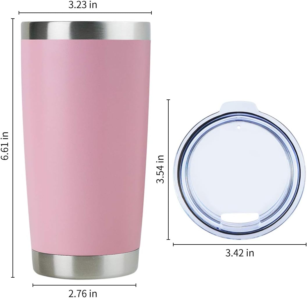 DOMICARE 20oz Stainless Steel Tumbler Bulk with Lid, Double Wall Vacuum Insulated Travel Mug, Powder Coated Coffee Cup, Pink, 4 Pack