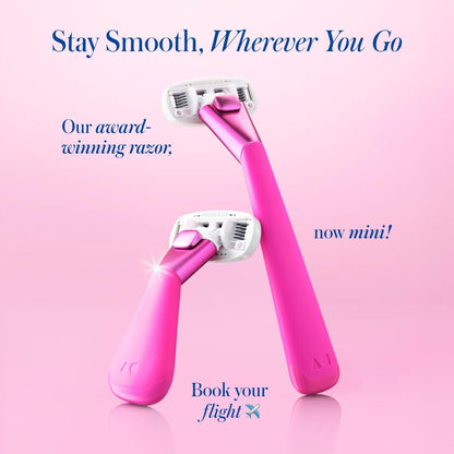 Women's Mini Travel Razor Shave Kit, 1 Mini Travel Razor Handle + 5 Blade Refills, Super Pink