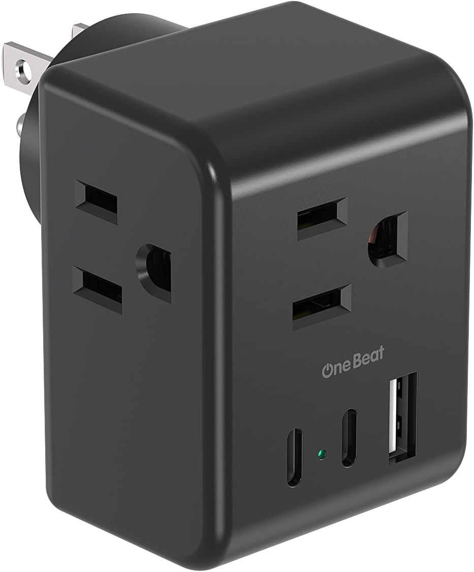 Multi Plug Outlet Extender, Power Strip Non Surge Protector Electric Outlet Splitter with 3 USB Wall Charger (2 USB C), Multiple Outlet Expander for Cruise, Dorm, Travel, Home, Office(Black)