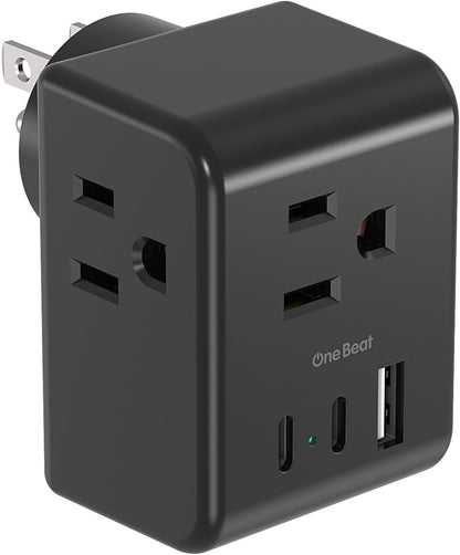 Multi Plug Outlet Extender, Power Strip Non Surge Protector Electric Outlet Splitter with 3 USB Wall Charger (2 USB C), Multiple Outlet Expander for Cruise, Dorm, Travel, Home, Office(Black)