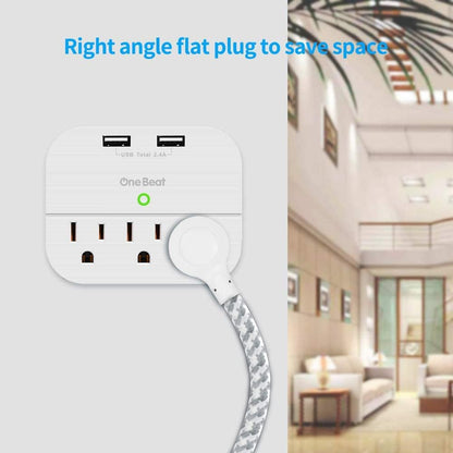Desktop Power Strip with 3 Outlet 4 USB Ports 4.5A, Flat Plug and 10 ft Long Braided Extension Cords for Cruise Ship Travel Home Office, ETL Listed