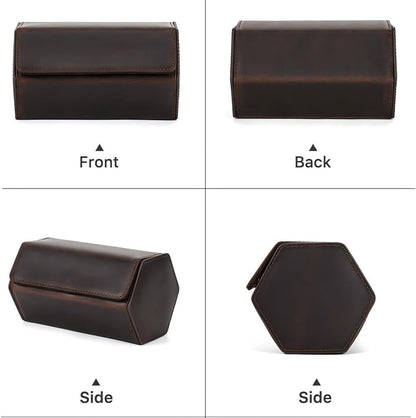 Genuine Leather Watch Roll Travel Case, Vintage Full Grain Leather Hexagon Watches Storage Organizer with Display Removable Pillows & Solid Dividers for Home Storage &Display (2 Slot)