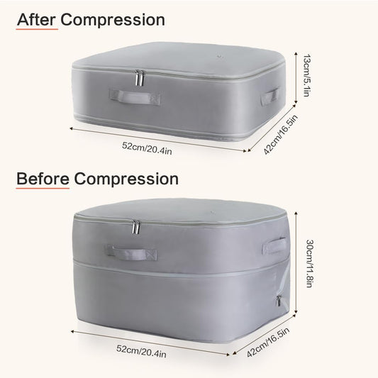 Ultra Space Saving Self Compression Storage Bags with Zipper, (Grey) -Compression Organize for Bedding, Comforter Storage Bag for Blankets Duvet Quilts Pillows