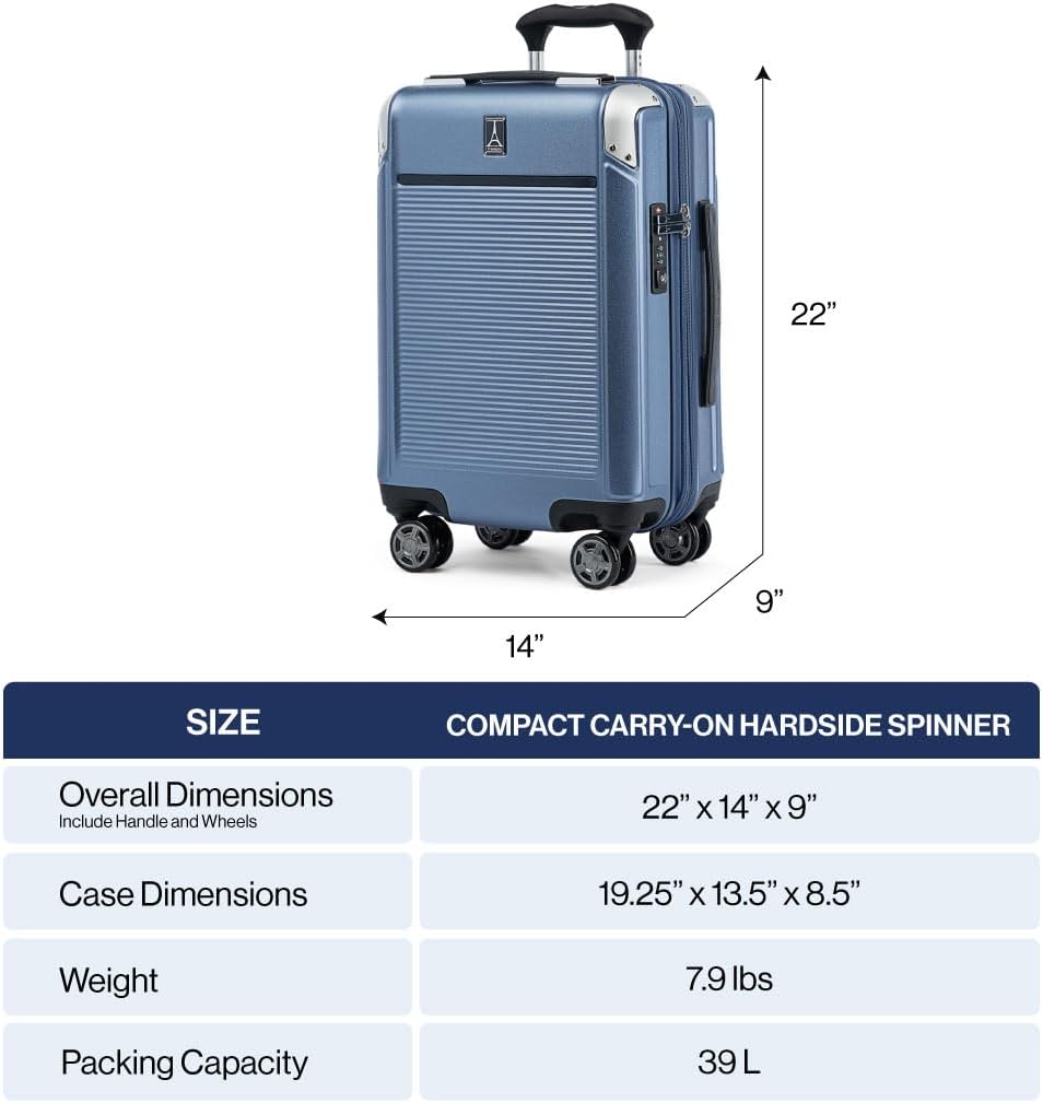 Travelpro Platinum Elite Hardside Expandable Carry on Luggage, 8 Wheel Spinner, TSA Lock, Hard Shell Polycarbonate Suitcase, True Navy Blue, Compact Carry on 20-Inch