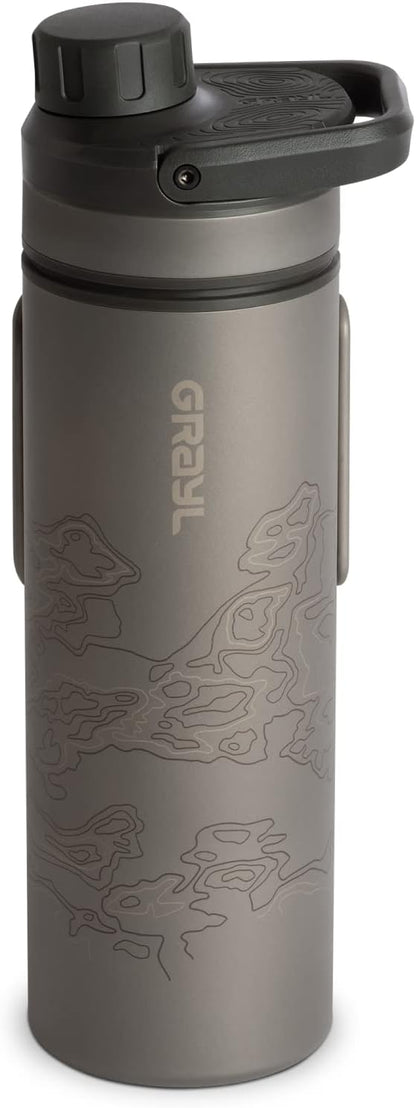 GRAYL UltraPress Titanium 16.9 oz Water Purifier & Filter Bottle for Hiking, Backpacking, Survival, Bushcraft, Travel (Covert Black)