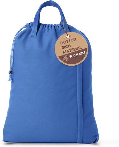 LFH Home Cotton Canvas Large Laundry Bag with Handle, Heavy Duty Drawstring Closure Washable Laundry Bags, School Travel, Home, Hotel, College Dorm, Organizer Sack, Toys Clothes 20x30-Sky Blue