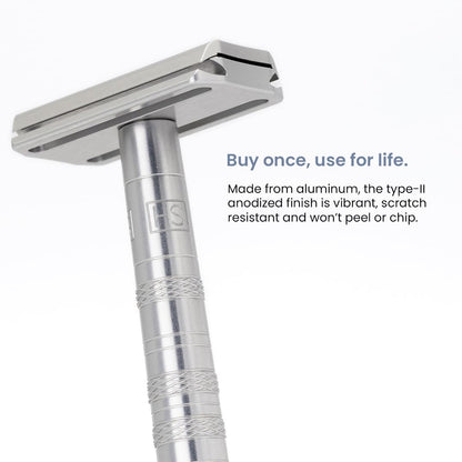 Henson Shaving Razor - Jet Black Double Edge Safety Razor with 5 Spare Blades - 30° Angled Precision With Superior Blade Rigidity- Reusable Single Blade Razors For Men and Women - Mild Aggression