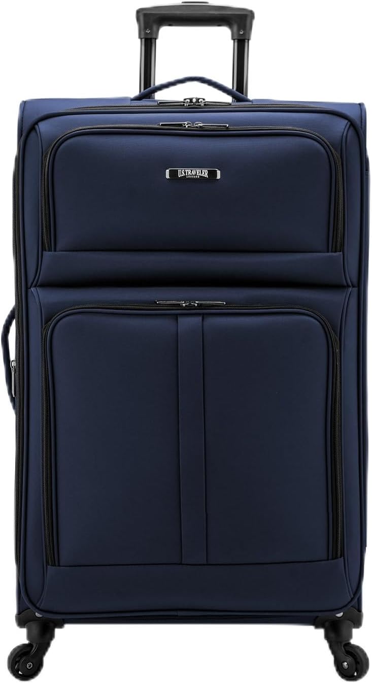 U.S. Traveler Anzio Softside Expandable Spinner Luggage, Navy, Checked-Large 30-Inch