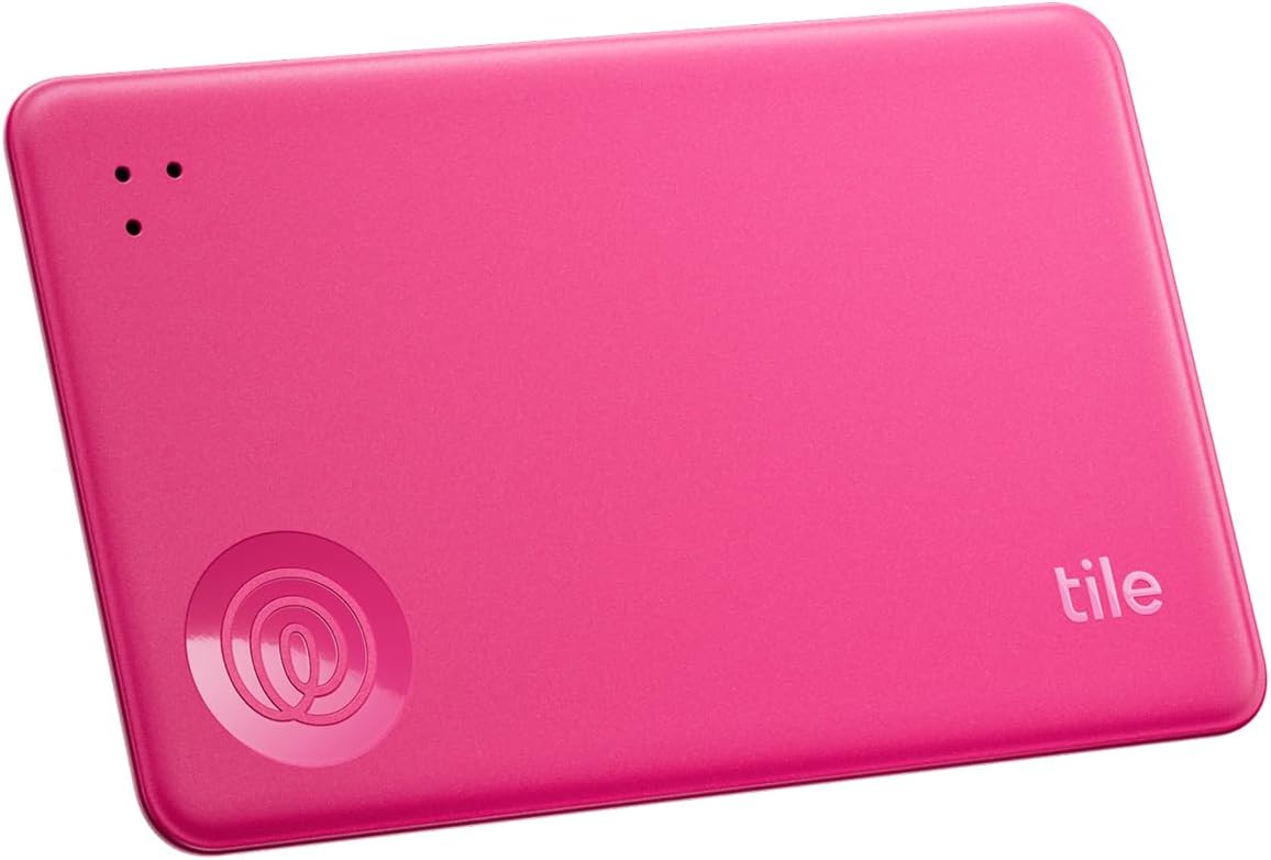 Tile by Life360 Slim - Wallet Finder, Bluetooth Tracker and Item Locator for Luggage Tags, Passports and More. Both iOS and Android Compatible. Phone Finder. 1-Pack (Pink Punch)