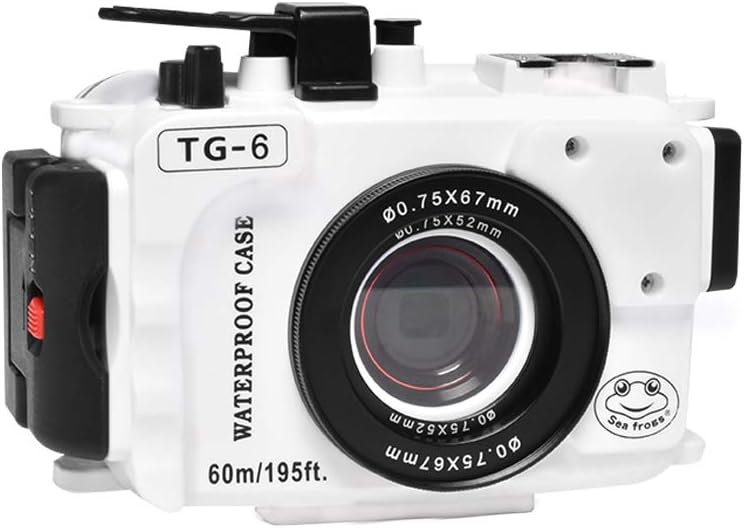 Seafrog WPC-TG6 Waterproof housing case Underwater Diving 195FT/60M Works for Olympus TG-6 Cameras White(Housing + Red Filter)