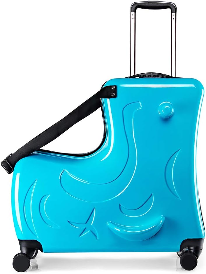 AO WEI LA OW Duffel Bag for Kids Ride-On Suitcase Carry-On Luggage with Wheels (Blue, 24 Inch(suggest 6-12 years old))
